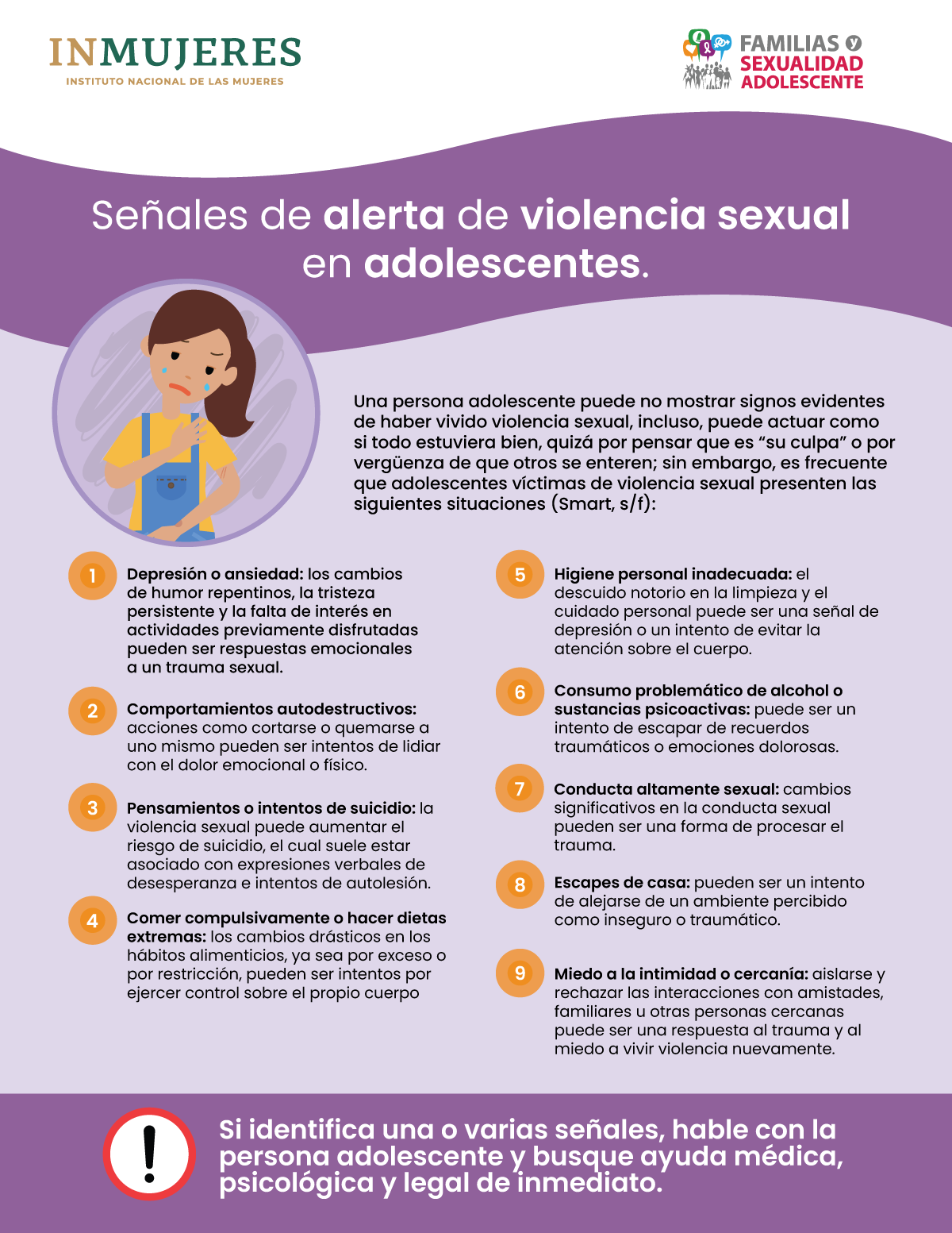 Infografía sobre: Señales de alerta de violencia sexual en adolescentes.